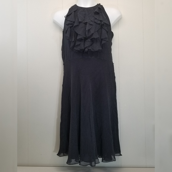 Ralph Lauren 14 Silk Dress Flare Polka Dot Ruffle Sleeveless Cruise Party - Picture 1 of 7